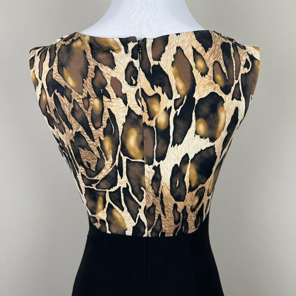 Cache Dress 2 Black Animal Print Cowl Neck Sheath Wiggle Over Knee Mob Wife - Picture 9 of 14